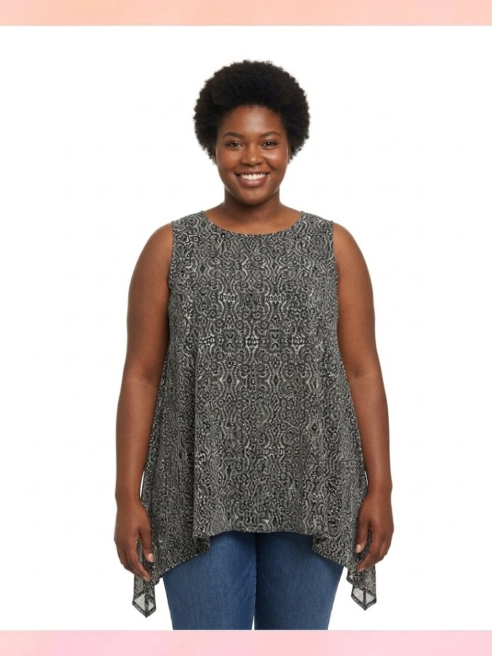 NWT Fever XXL Black White Lace Medallion Flowy Tunic